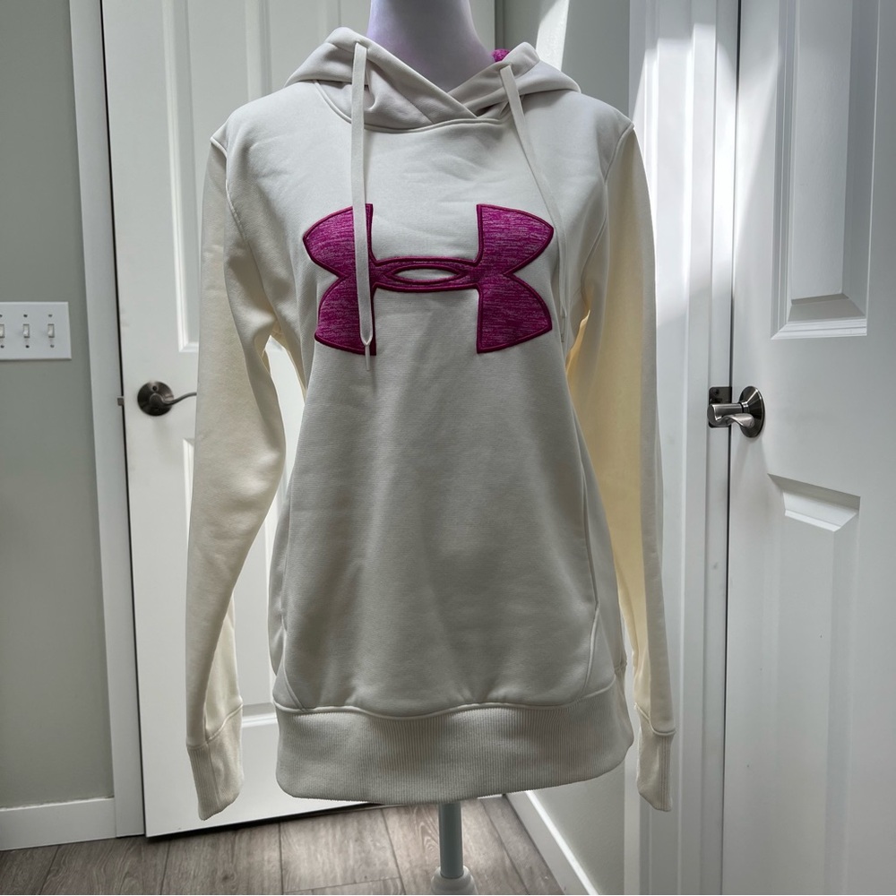 UNDER ARMOUR SEMI FITTED HOODED SWEATSHIRT COLD GEAR CREAM PURPLE SMALL